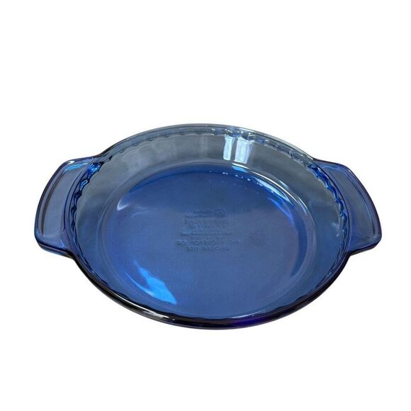 Anchor Hocking VTG Cobalt Blue Glass deep Pie Dish 9” 1qt with Handles - Picture 1 of 5